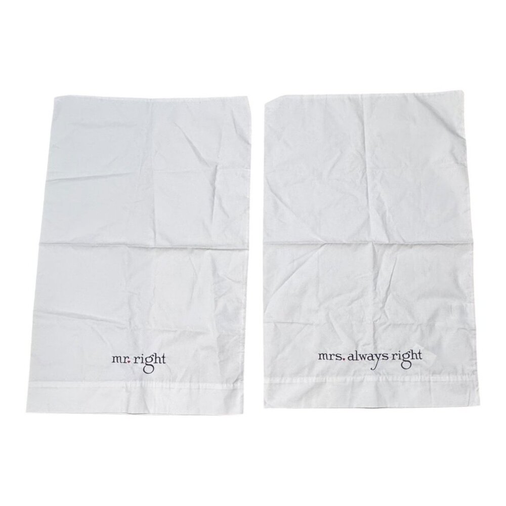 Mr. & Mrs. Right Embroidered Pillowcases Set 20x30 White Cotton Wedding GIft